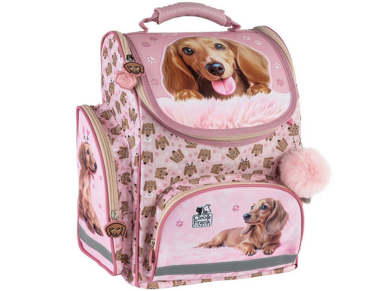 GOLDKIDS Schulranzen für Mädchen, 12er-Set - (Schul-Rucksack für Kinder mit Federmäppchen, 1-tlg., - Schuhbeutel Trinkflasche und Brotdose), - Hund Motiv- 1-3 Klasse Bild 3