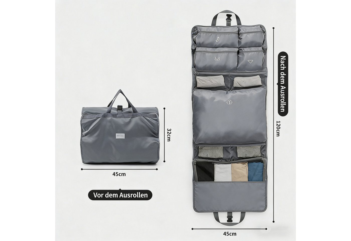 wohnTRAUM24 Reisetasche 10-in-1 Hängende Reise-Organizer-Tasche mit wasserdichten Fächern, Packtaschen für koffer, mit 10 einfarbigen Taschen
