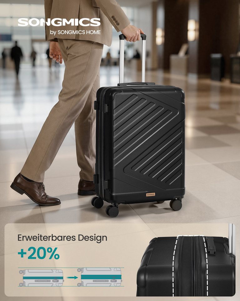SONGMICS Hartschalen-Trolley Kofferset, 360° Rollen, robuster Reisekoffer, Bordcase, ABS, TSA-Schloss, Zahlenschloss, Koffergurt, erweiterbar, mittel Bild 5