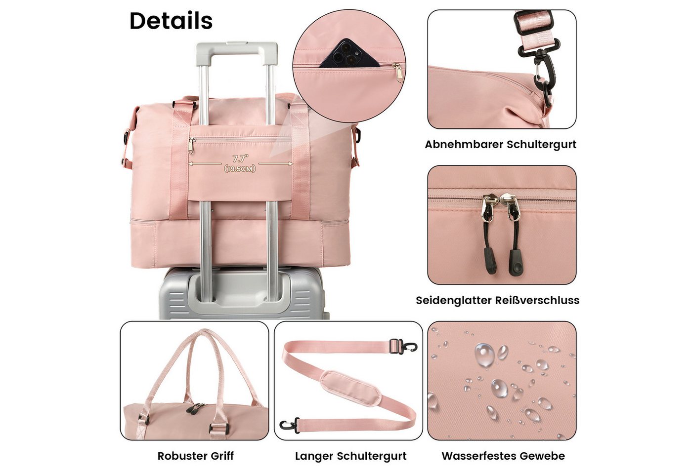 TANTOMI Reisetasche Erweiterbares Reisetasche mit Schuhfach & Kulturbeutel (46x23x32 Handgepäck), Nassfach, Wasserdicht Travel Bag Fitnesstasche Trainingstasche Bild 2