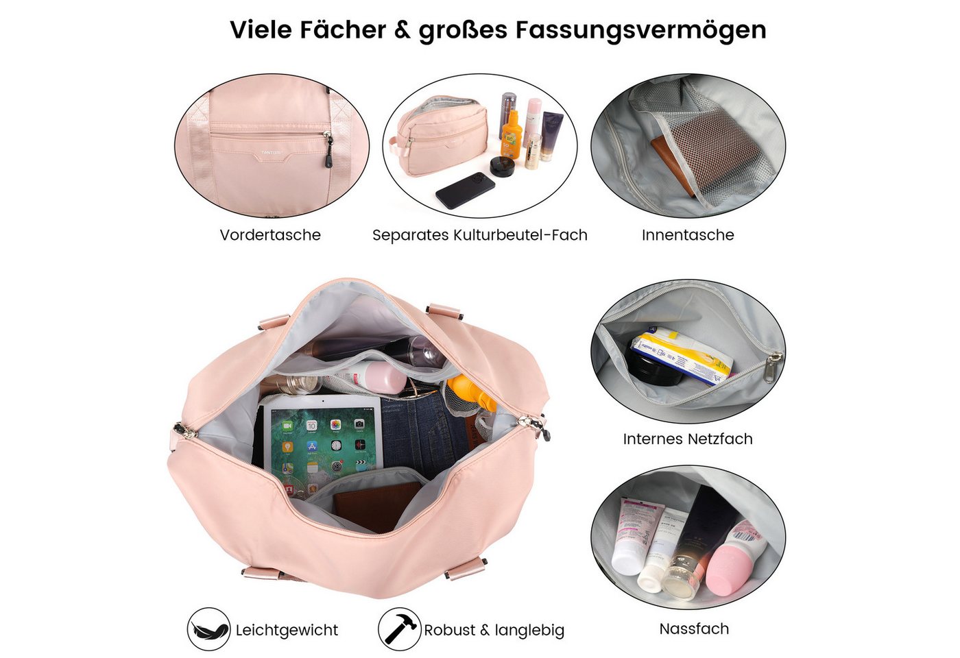 TANTOMI Reisetasche Erweiterbares Reisetasche mit Schuhfach & Kulturbeutel (46x23x32 Handgepäck), Nassfach, Wasserdicht Travel Bag Fitnesstasche Trainingstasche Bild 4