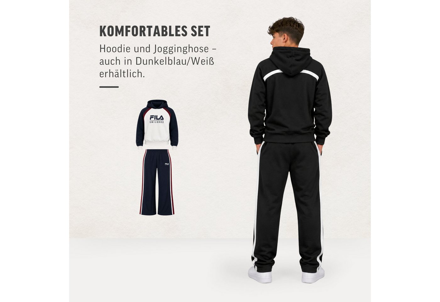 Smilodox Jogginganzug Skylar Teens, Fila Trainingsanzug Baumwolle, Sportanzug, Outfit Set, 2-teilig Set, Color Block, Kontraststreifen, Gym & Sporbekleidung Bild 5