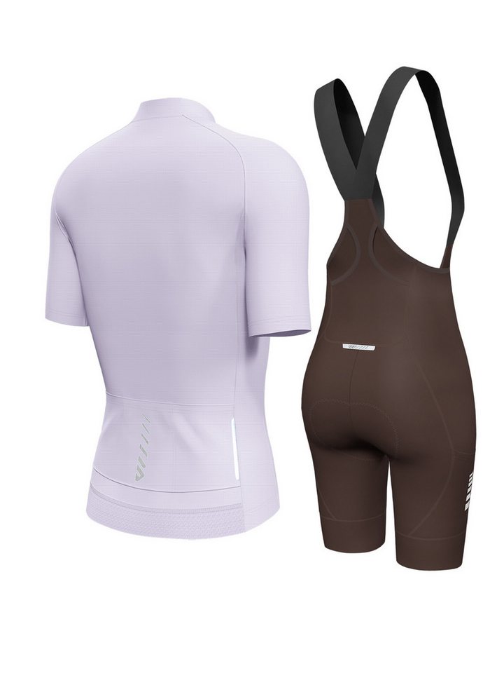 Wulibike Radtrikot Damen Fahrrad-Set, Fahrradbekleidungsset für Gravel & Outdoor Touren (2-tlg) Kurzarm-Radtrikot und figurbetonte V-Trägerhose mit 6 Taschen Bild 3