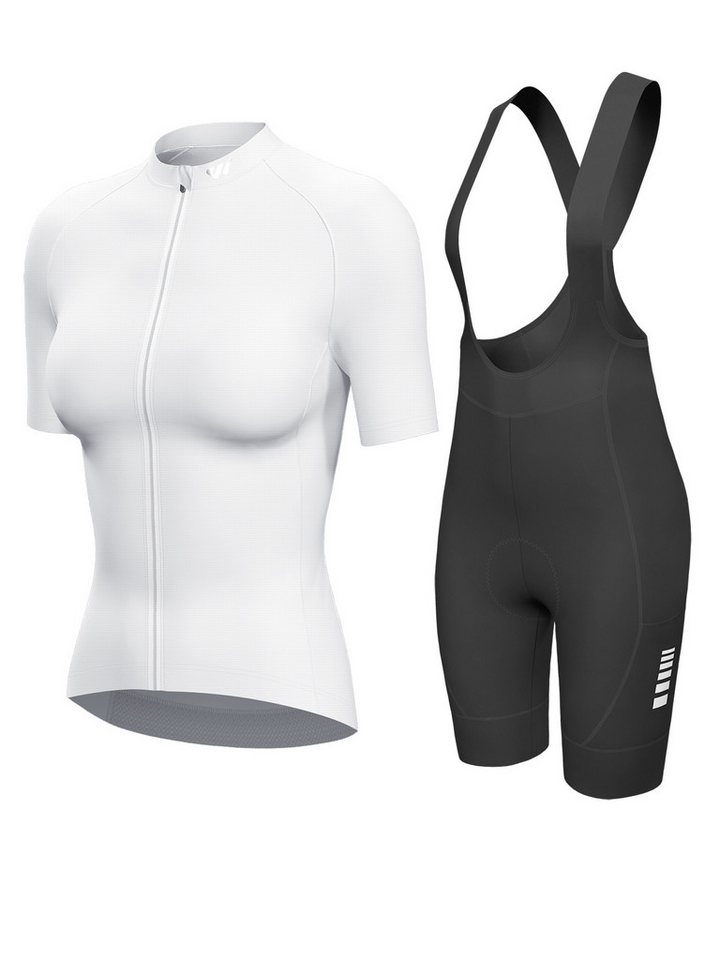 Wulibike Radtrikot Damen 2-tlg. Urban Fitness Fahrradbekleidungsset, Damen Radtrikot-Set (2-tlg) Figurbetontes Netz-Trikot & High-Waist Bib-Shorts mit Schaumpolster Bild 2