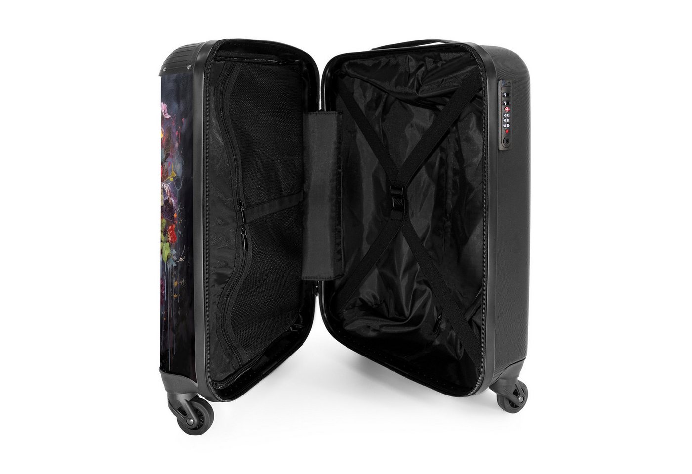 NoBoringSuitcases.com© Hartschalen-Trolley Totenkopf - Blumen - Botanisch - Abstrakt - Totenkopf 55x35x20cm, 4 Rollen, Reisetasche mit Rollen, Koffer Handgepäck Flugzeug