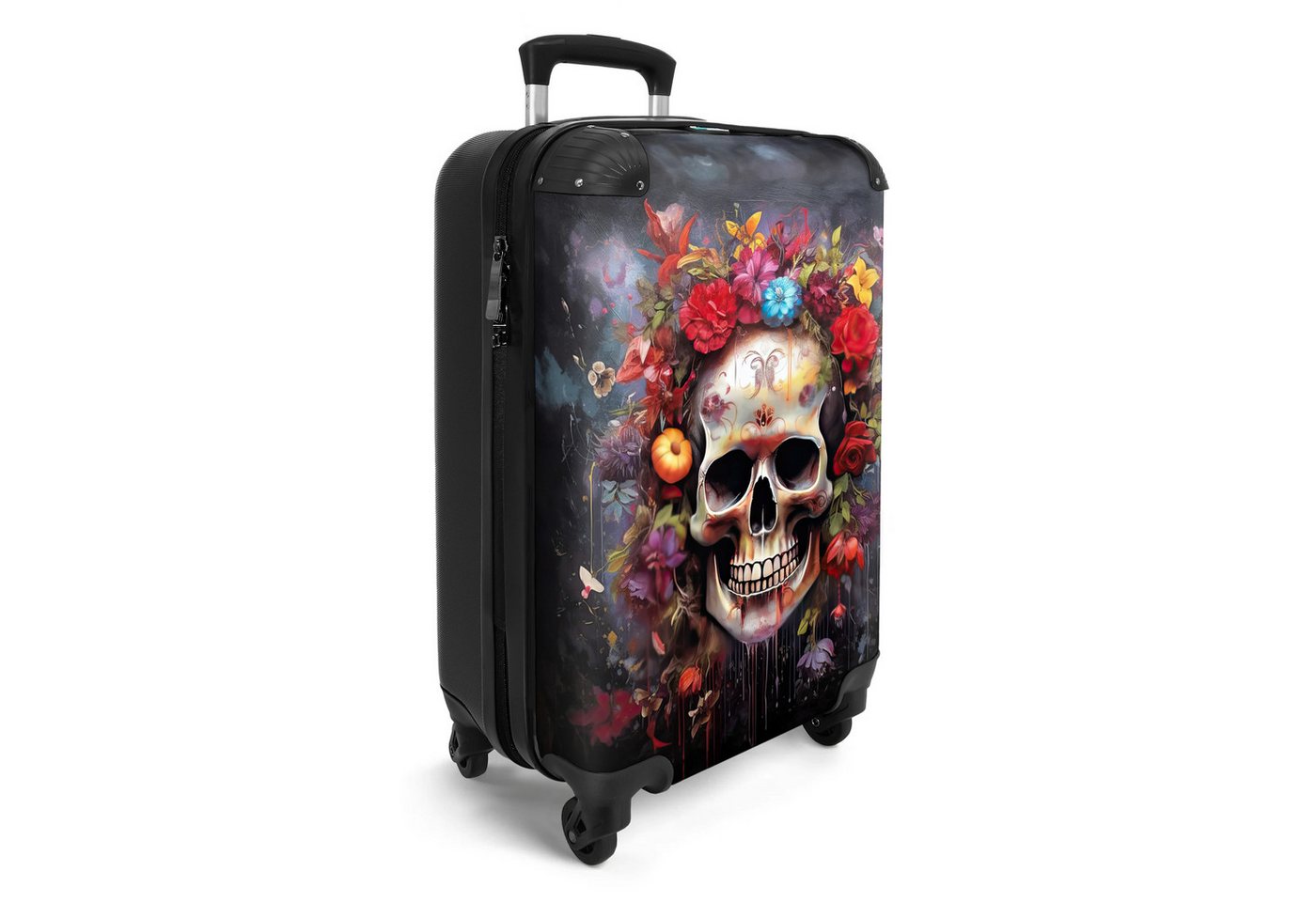 NoBoringSuitcases.com© Hartschalen-Trolley Totenkopf - Blumen - Botanisch - Abstrakt - Totenkopf 55x35x20cm, 4 Rollen, Reisetasche mit Rollen, Koffer Handgepäck Flugzeug Bild 2