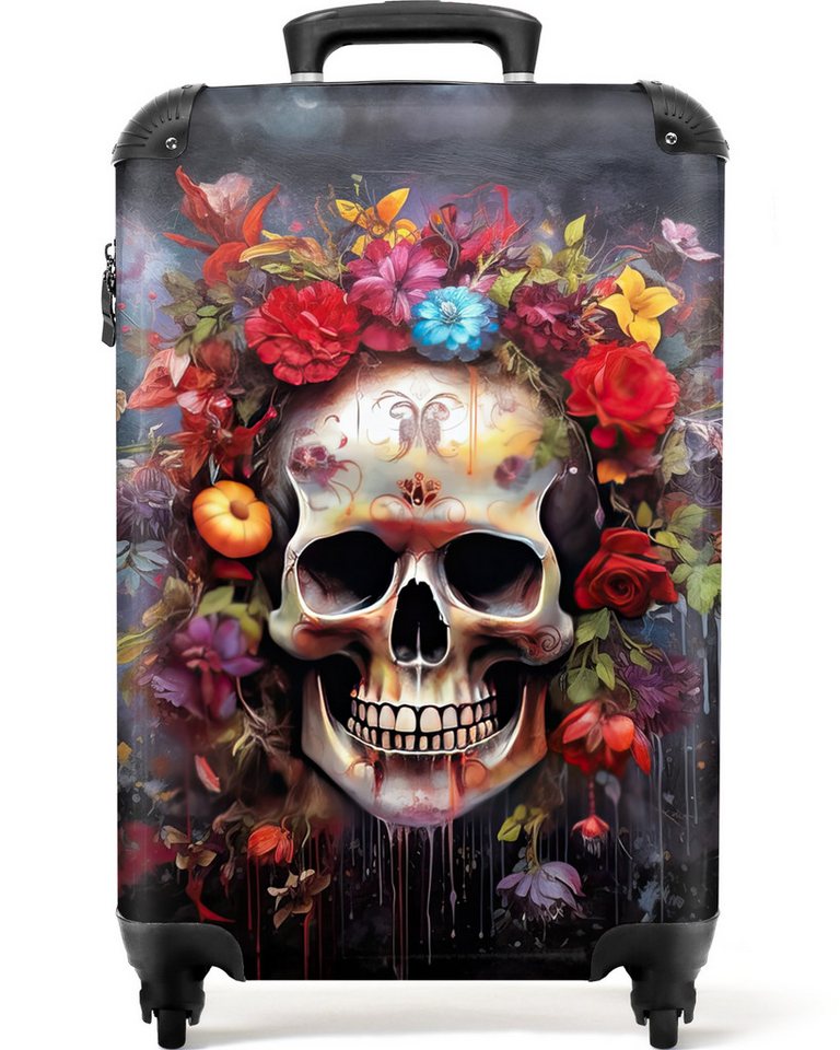 NoBoringSuitcases.com© Hartschalen-Trolley Totenkopf - Blumen - Botanisch - Abstrakt - Totenkopf 55x35x20cm, 4 Rollen, Reisetasche mit Rollen, Koffer Handgepäck Flugzeug Bild 3