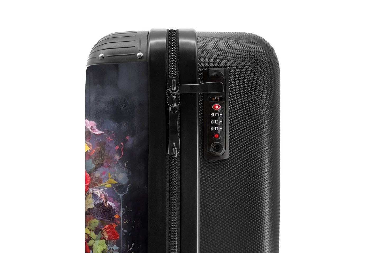 NoBoringSuitcases.com© Hartschalen-Trolley Totenkopf - Blumen - Botanisch - Abstrakt - Totenkopf 55x35x20cm, 4 Rollen, Reisetasche mit Rollen, Koffer Handgepäck Flugzeug Bild 4