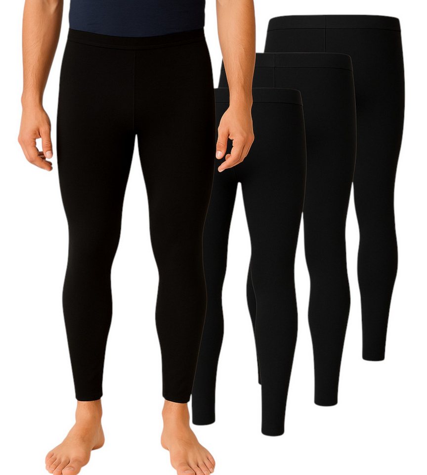 fashionshowcase Thermoleggings Herren 3er Pack gefütterte lange Unterhose Winter, Schwarz, elastisch Bild 2