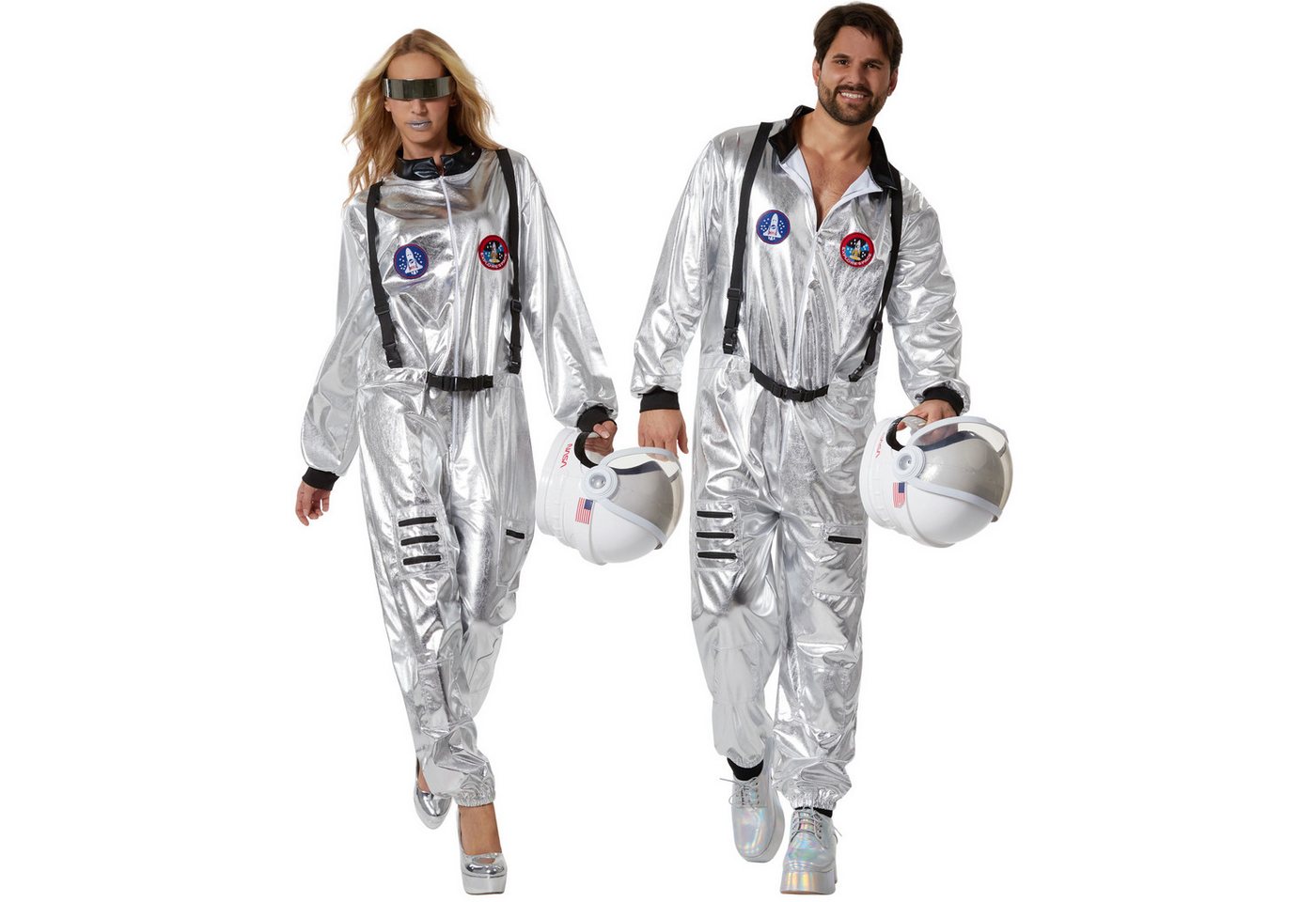 dressforfun Kostüm Astronaut/Raumfahrer, Konfektionsgröße M, Leichtes Material sorgt, in der Farbe silber, Silberner Overall für eine galaktische Optik Bild 4
