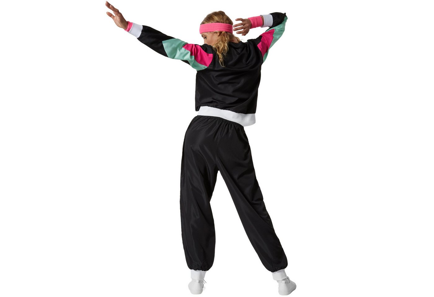 dressforfun Kostüm Retro-Trainingsanzug/80er-/90er-Jahre-Jogginganzug, in schwarz, Gr., Jacke und Hose im 80er-/90er-Stil, Pflegeleicht und strapazierfähig