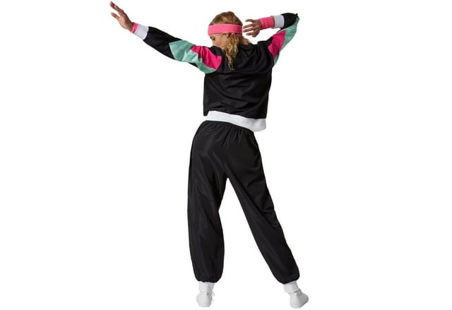 dressforfun Kostüm Retro-Trainingsanzug/80er-/90er-Jahre-Jogginganzug, in schwarz, Gr., Jacke und Hose im 80er-/90er-Stil, Pflegeleicht und strapazierfähig