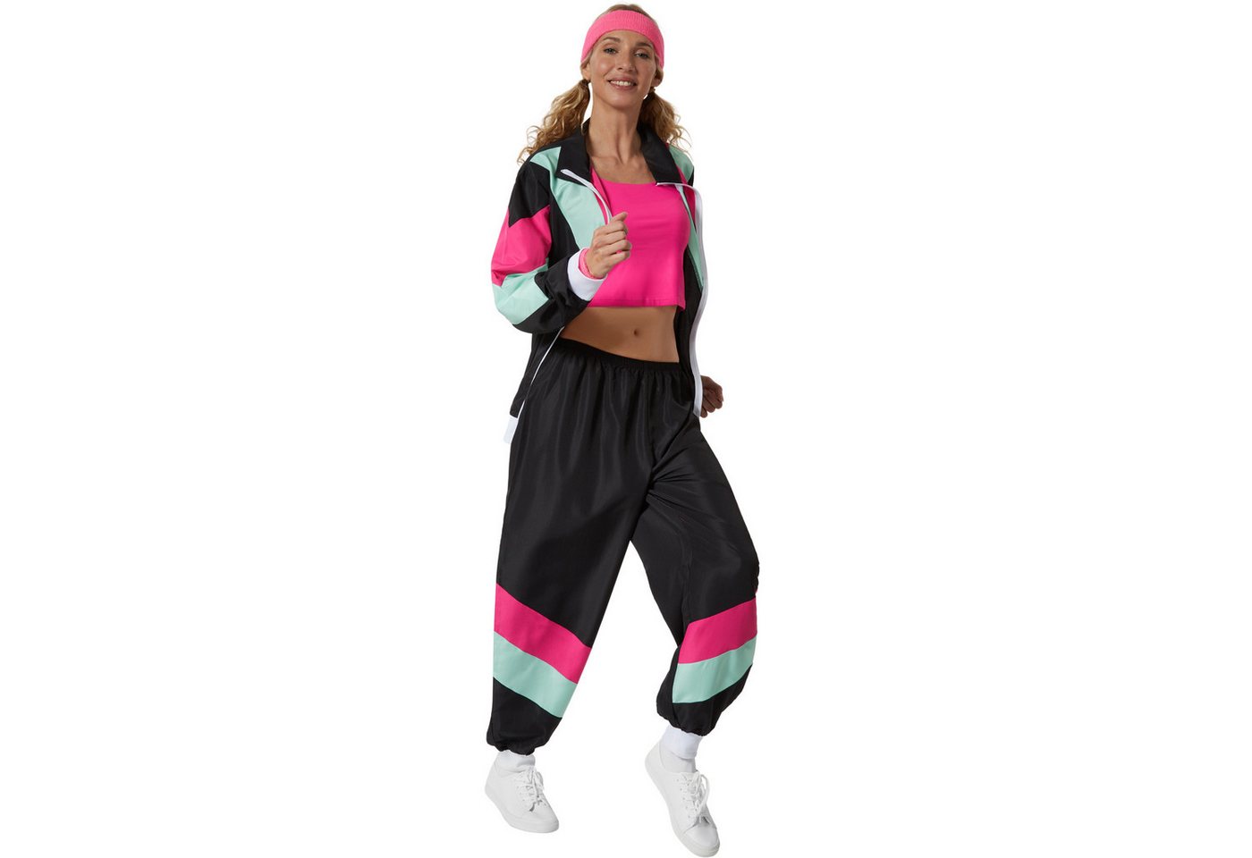 dressforfun Kostüm Retro-Trainingsanzug/80er-/90er-Jahre-Jogginganzug, in schwarz, Gr., Jacke und Hose im 80er-/90er-Stil, Pflegeleicht und strapazierfähig Bild 4