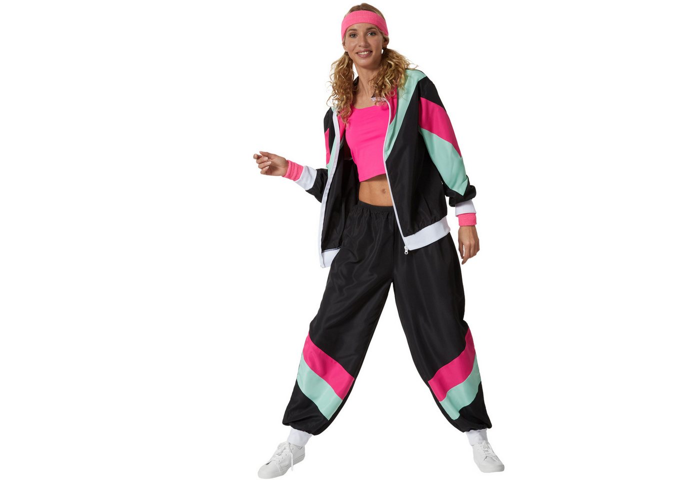dressforfun Kostüm Retro-Trainingsanzug/80er-/90er-Jahre-Jogginganzug, in schwarz, Gr., Jacke und Hose im 80er-/90er-Stil, Pflegeleicht und strapazierfähig Bild 5