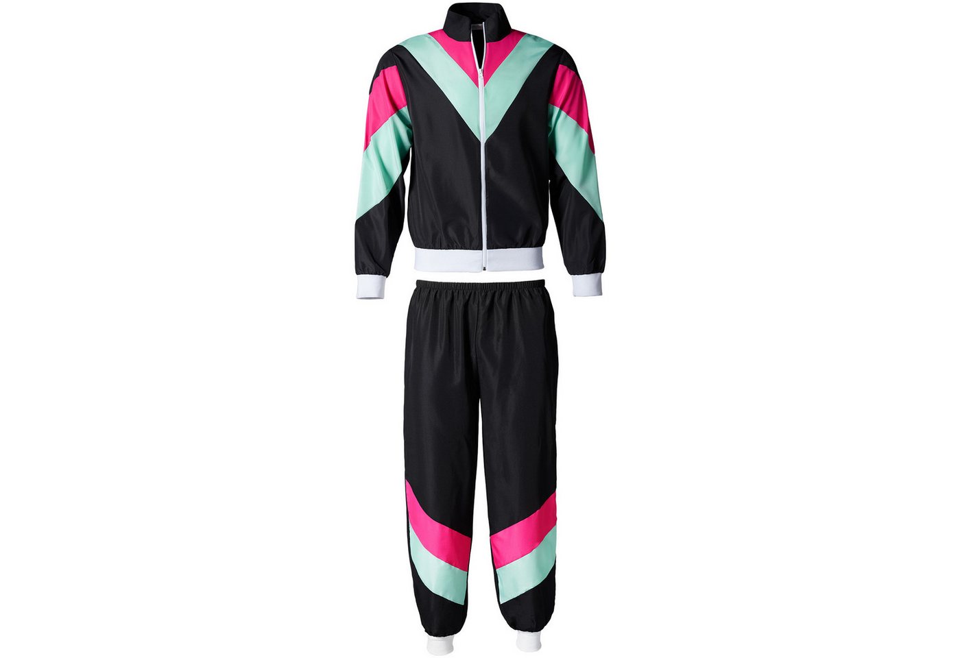 dressforfun Kostüm Retro-Trainingsanzug/80er-/90er-Jahre-Jogginganzug, in schwarz, Gr., Bunter Retro-Style: Jacke, Leichtes und robustes Material, Fasching Bild 2