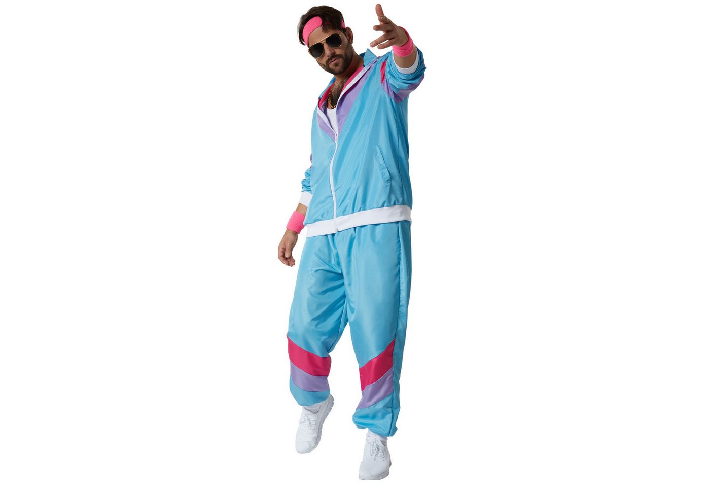 dressforfun Kostüm Retro-Trainingsanzug/80er-/90er-Jahre-Jogginganzug, in bunt, Gr. XXL, Jacke und Hose in auffälligen Farben, Mit Stirnband, Halskette Bild 2