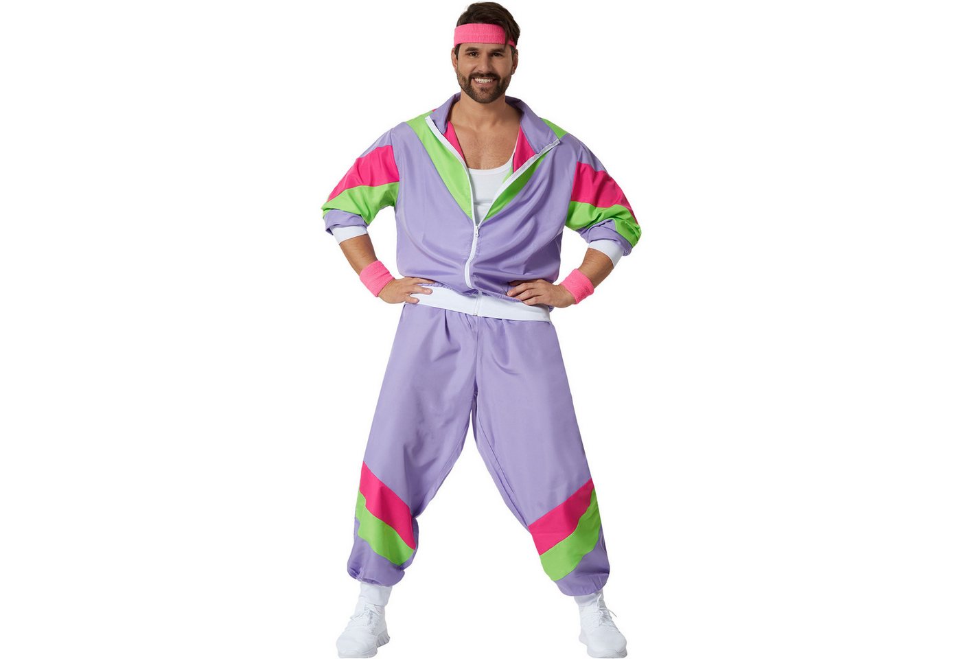 dressforfun Kostüm Retro-Trainingsanzug/80er-/90er-Jahre-Jogginganzug, in lila, Gr. XXL, Bunter Retro-Style: Jacke, Leichtes und robustes Material, Fasching Bild 2