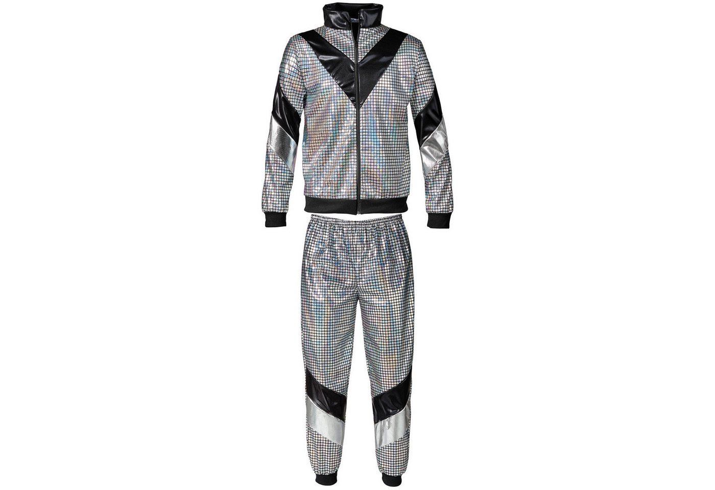 dressforfun Kostüm Retro-Trainingsanzug/80er-/90er-Jahre-Disco-Jogginganzug, Gr. XXL, in der Farbe silber, Glänzende Jacke und Hose im Retro-Stil, Fasching