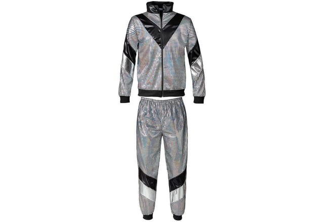 dressforfun Kostüm Retro-Trainingsanzug/80er-/90er-Jahre-Disco-Jogginganzug, Gr. XXL, in der Farbe silber, Glänzende Jacke und Hose im Retro-Stil, Fasching