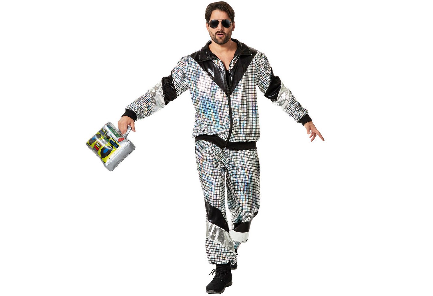 dressforfun Kostüm Retro-Trainingsanzug/80er-/90er-Jahre-Disco-Jogginganzug, Gr. XXL, in der Farbe silber, Glänzende Jacke und Hose im Retro-Stil, Fasching Bild 2