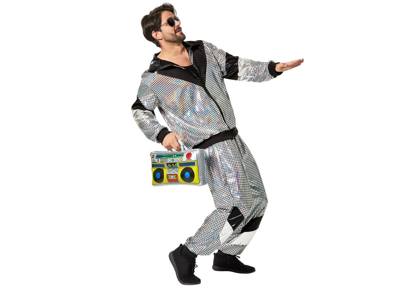 dressforfun Kostüm Retro-Trainingsanzug/80er-/90er-Jahre-Disco-Jogginganzug, Gr. XXL, in der Farbe silber, Glänzende Jacke und Hose im Retro-Stil, Fasching Bild 3