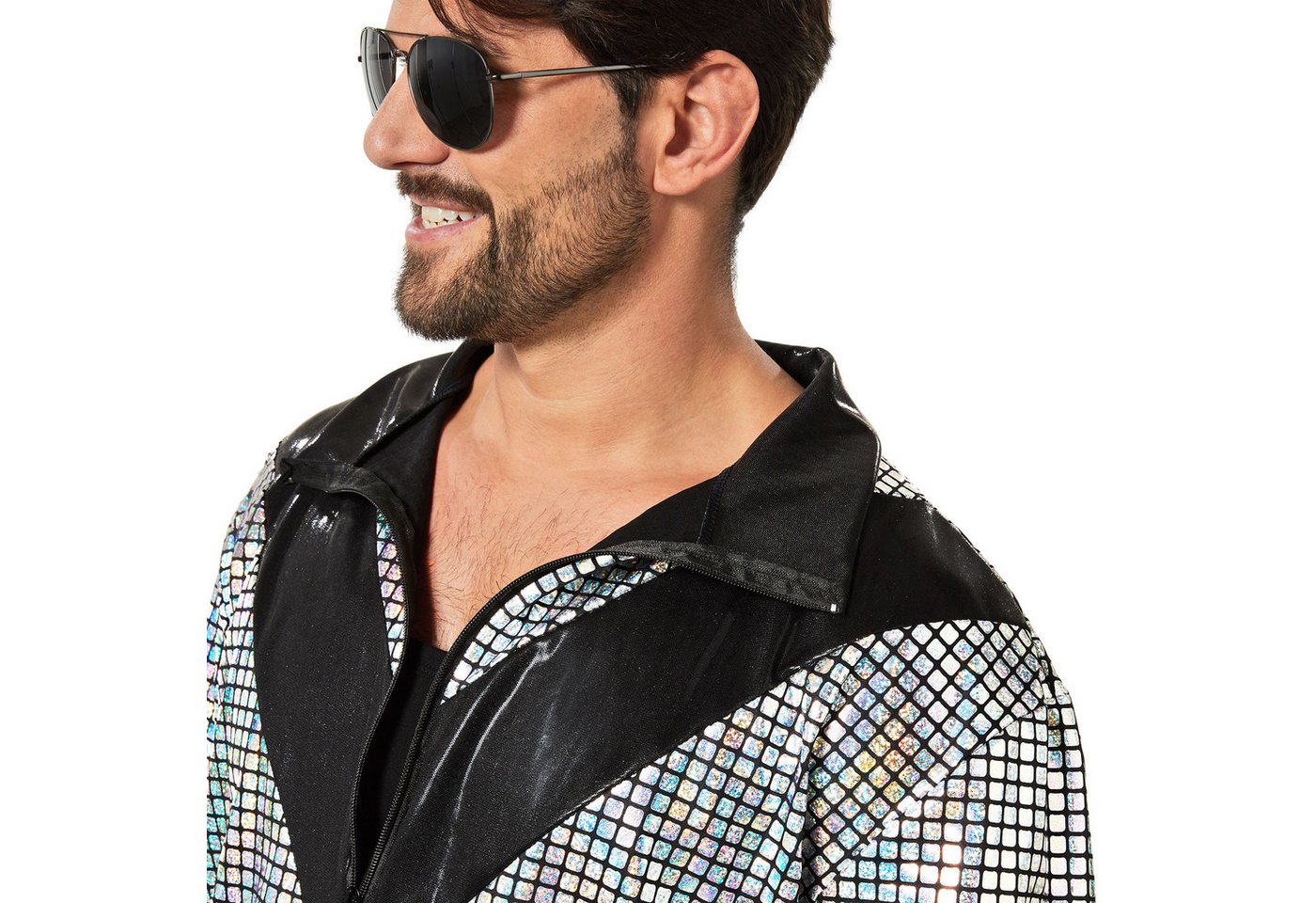 dressforfun Kostüm Retro-Trainingsanzug/80er-/90er-Jahre-Disco-Jogginganzug, Gr. XXL, in der Farbe silber, Glänzende Jacke und Hose im Retro-Stil, Fasching Bild 4