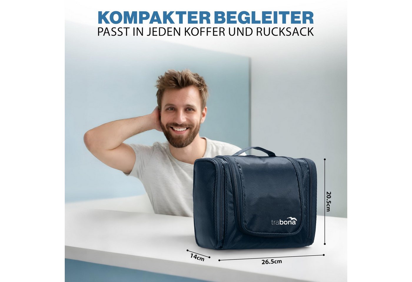 TRABONA Kulturbeutel zum Aufhängen für Herren - Waschtasche für Männer Premium-Qualität, Reise Kulturtasche mit verbessertem Konzept Bild 3