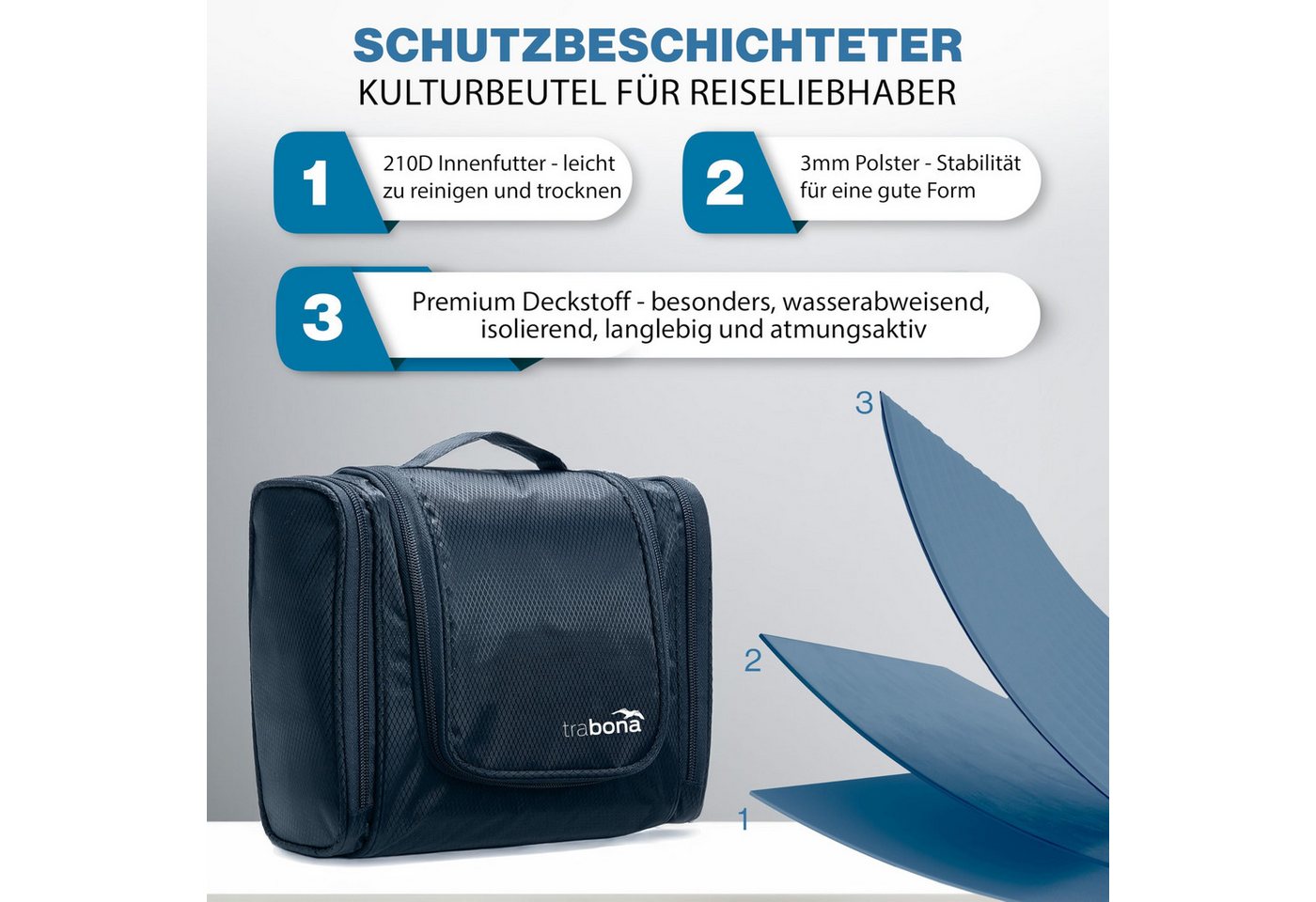 TRABONA Kulturbeutel zum Aufhängen für Herren - Waschtasche für Männer Premium-Qualität, Reise Kulturtasche mit verbessertem Konzept Bild 4