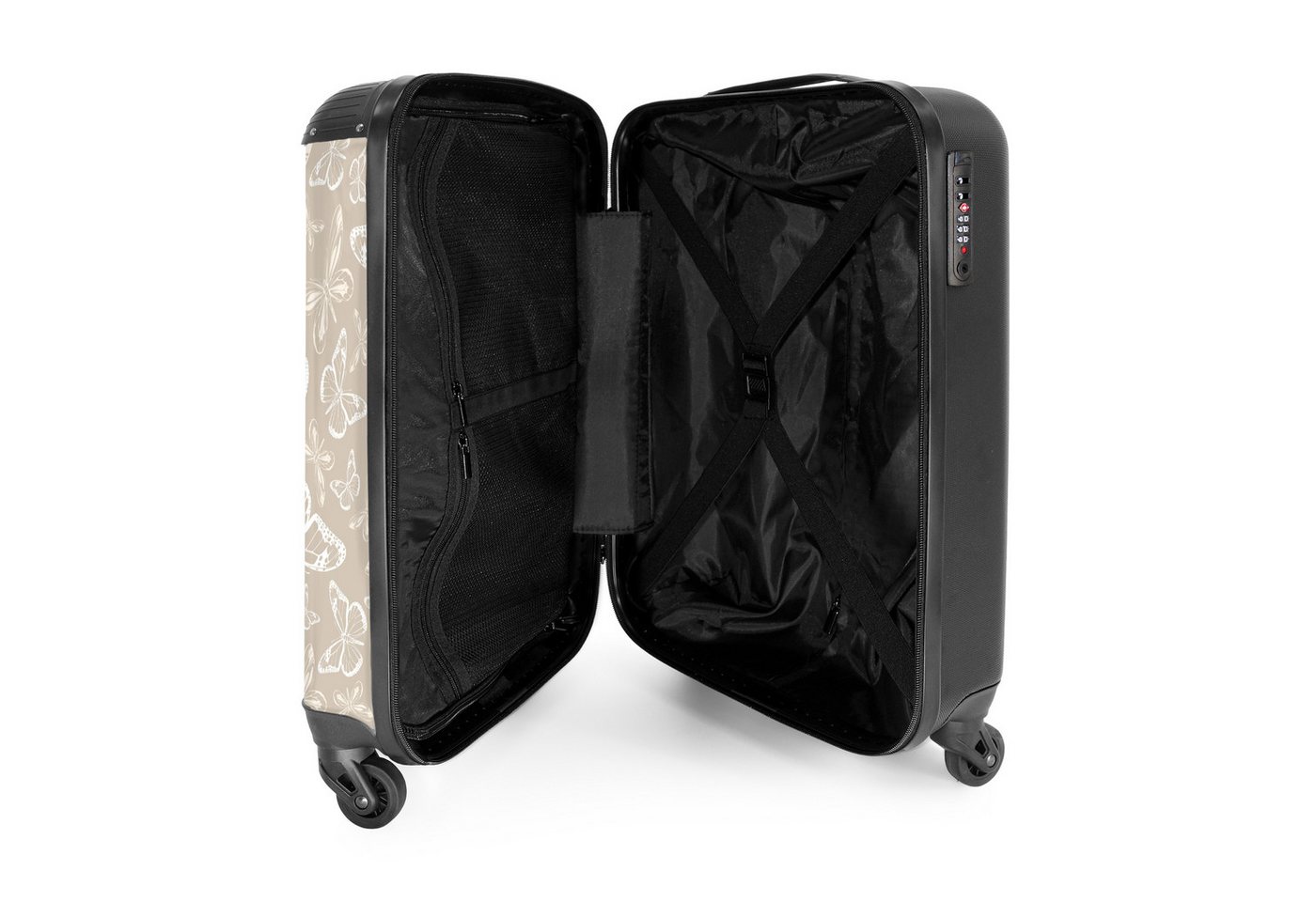 NoBoringSuitcases.com© Hartschalen-Trolley Muster aus Schmetterlingen in Beige 55x35x20cm, Reisetasche mit Rollen, Koffer Handgepäck Flugzeug Bild 3