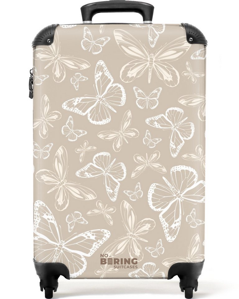 NoBoringSuitcases.com© Hartschalen-Trolley Muster aus Schmetterlingen in Beige 55x35x20cm, Reisetasche mit Rollen, Koffer Handgepäck Flugzeug Bild 4