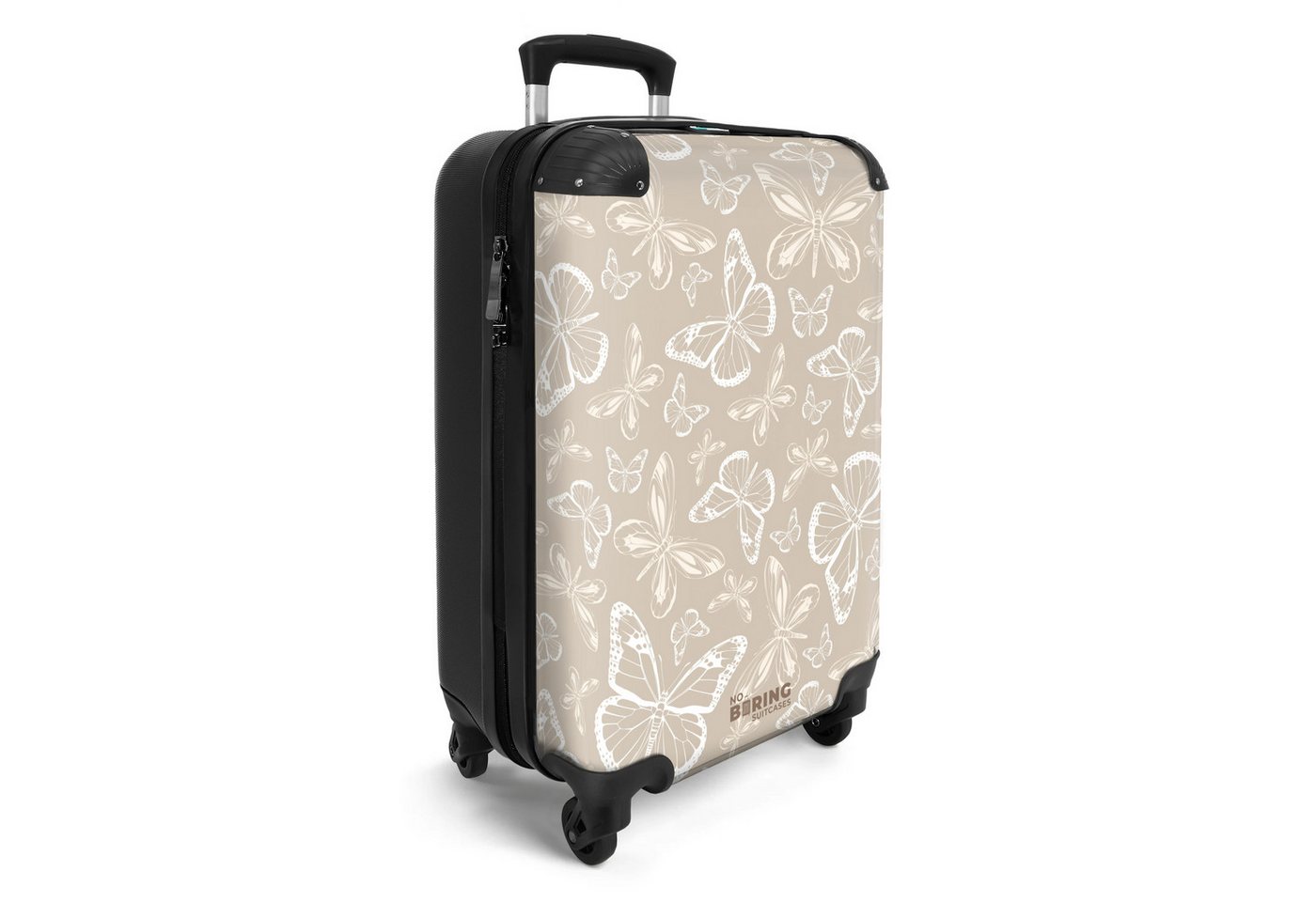 NoBoringSuitcases.com© Hartschalen-Trolley Muster aus Schmetterlingen in Beige 55x35x20cm, Reisetasche mit Rollen, Koffer Handgepäck Flugzeug Bild 5