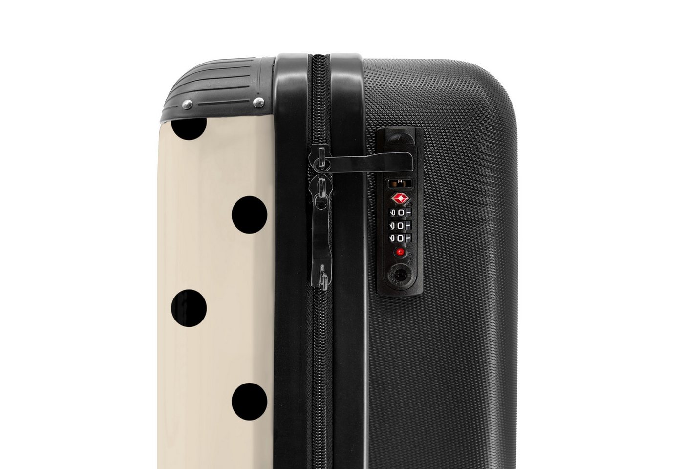 NoBoringSuitcases.com© Hartschalen-Trolley Beigefarbener Hintergrund mit schwarzen Punkten 55x35x20cm, 4 Rollen, Reisetasche mit Rollen, Koffer Handgepäck Flugzeug Bild 2