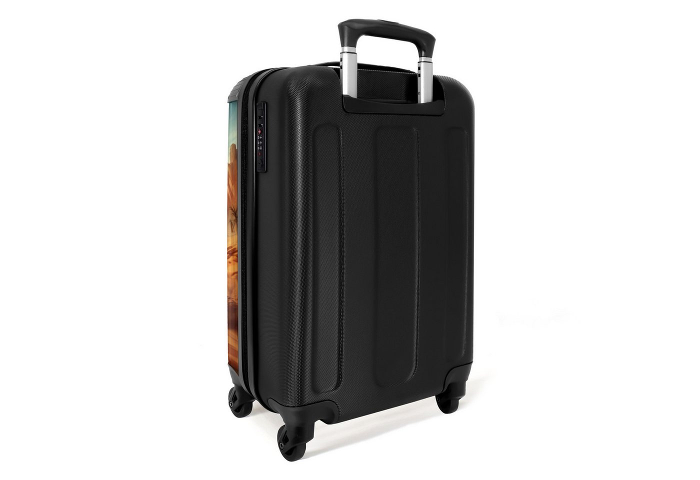 NoBoringSuitcases.com© Kinderkoffer Flüchtender Lkw nach T-Rex in feuriger Wüste 55x35x20cm, Handgepäck Koffer, Hartschalenkoffer Kinder, Reisekoffer Jungen Bild 2