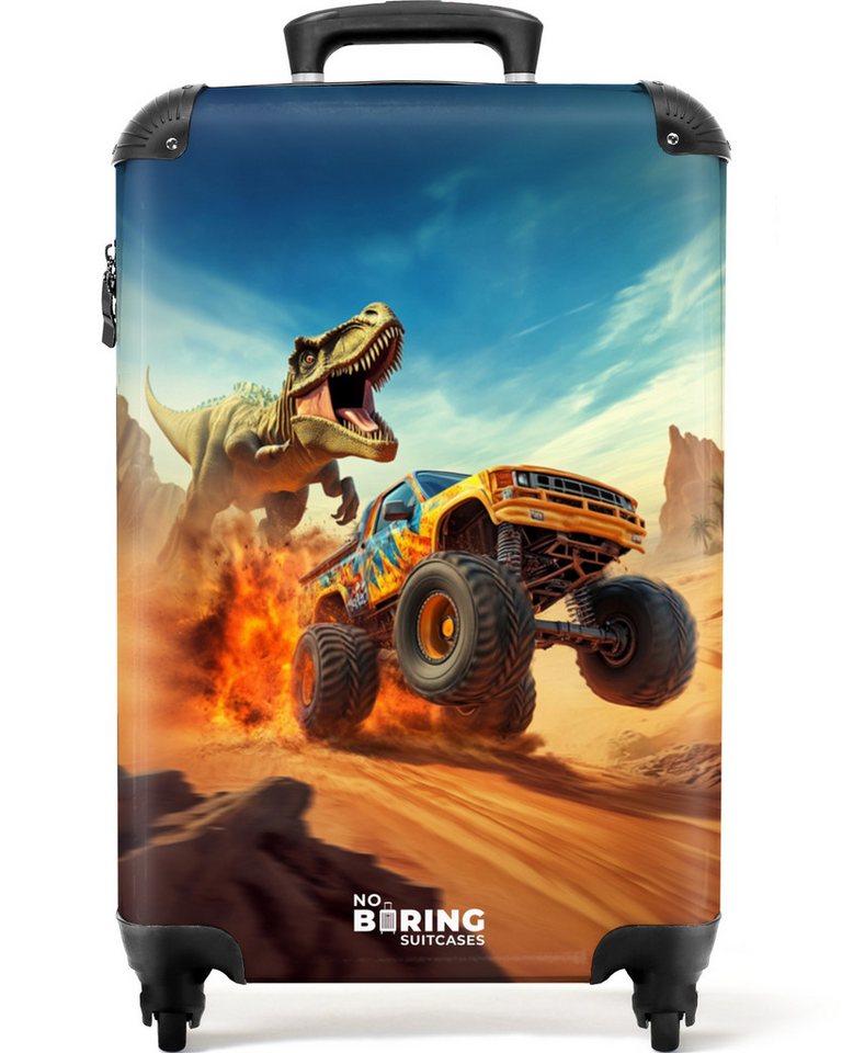 NoBoringSuitcases.com© Kinderkoffer Flüchtender Lkw nach T-Rex in feuriger Wüste 55x35x20cm, Handgepäck Koffer, Hartschalenkoffer Kinder, Reisekoffer Jungen Bild 5