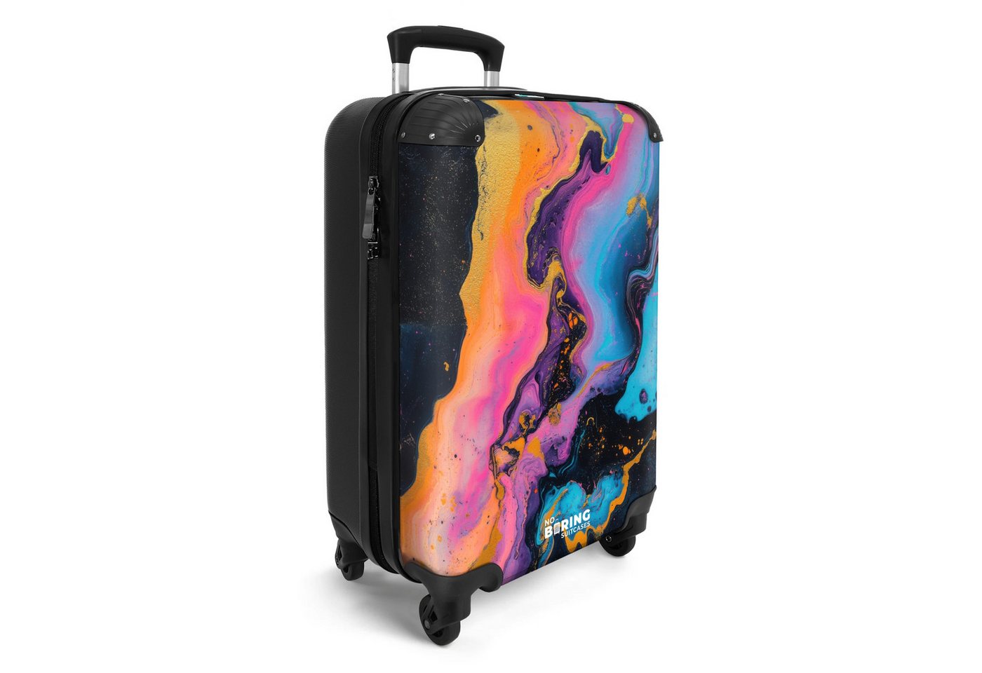 NoBoringSuitcases.com© Hartschalen-Trolley Farbexplosion mit Rosa und Blau 55x35x20cm, Reisetasche mit Rollen, Koffer Handgepäck Flugzeug Bild 3