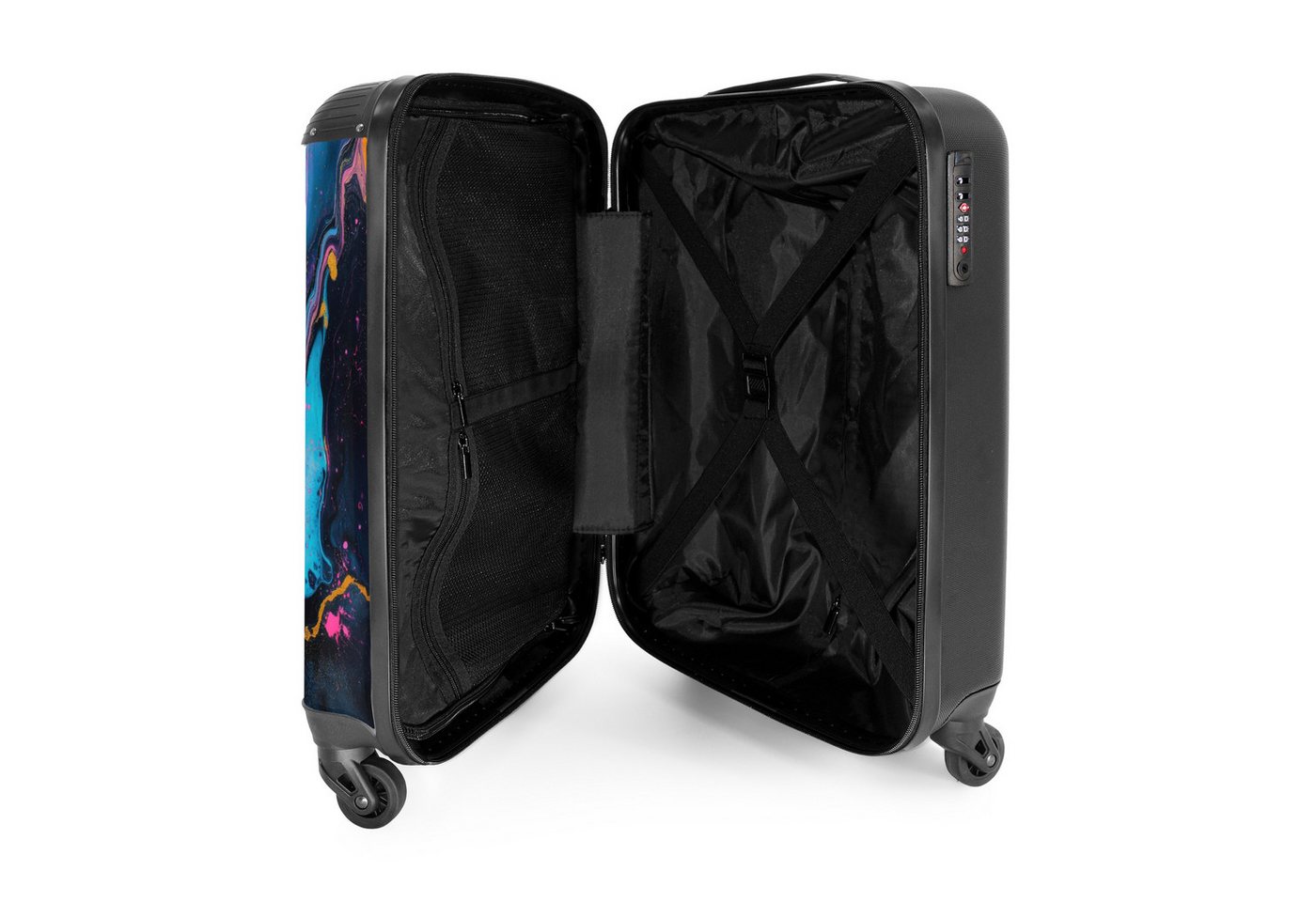 NoBoringSuitcases.com© Hartschalen-Trolley Farbexplosion mit Rosa und Blau 55x35x20cm, Reisetasche mit Rollen, Koffer Handgepäck Flugzeug Bild 4