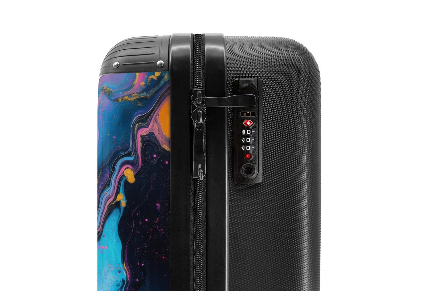 NoBoringSuitcases.com© Hartschalen-Trolley Farbexplosion mit Rosa und Blau 55x35x20cm, Reisetasche mit Rollen, Koffer Handgepäck Flugzeug Bild 5