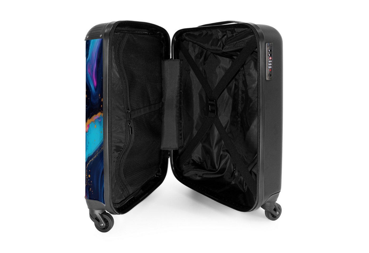 NoBoringSuitcases.com© Hartschalen-Trolley Fließendes Rosa und Blau mit goldenen Akzenten 55x35x20cm, Reisetasche mit Rollen, Koffer Handgepäck Flugzeug Bild 4