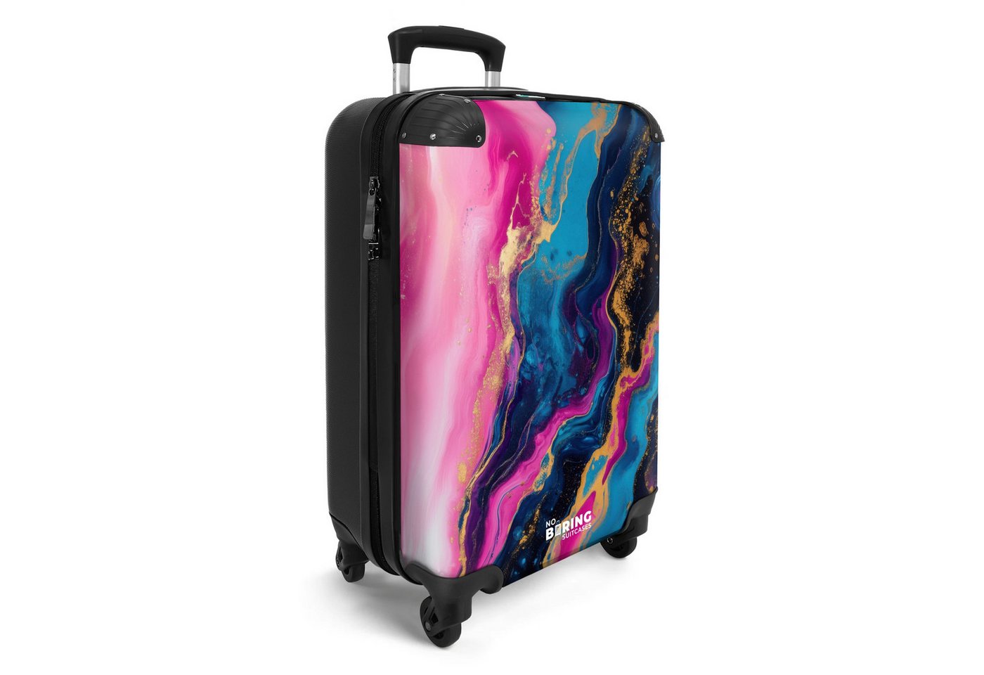 NoBoringSuitcases.com© Hartschalen-Trolley Fließendes Rosa und Blau mit goldenen Akzenten 55x35x20cm, Reisetasche mit Rollen, Koffer Handgepäck Flugzeug Bild 5