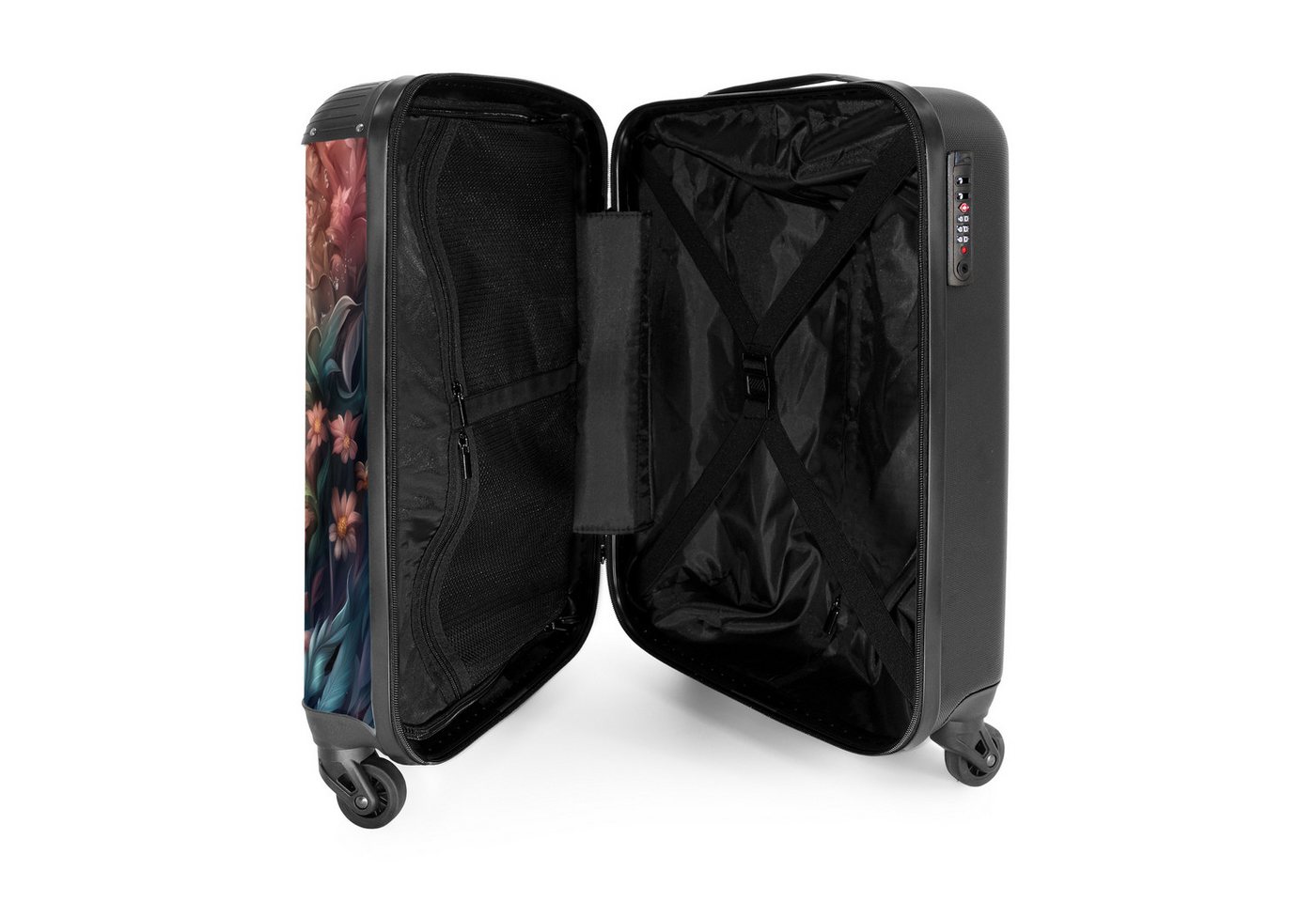 NoBoringSuitcases.com© Kinderkoffer Delfin und Fisch in der Unterwasserblumenwelt 55x35x20cm, 4 Rollen, Kinder Koffer Klein, Trolley Handgepäck, Reisekoffer