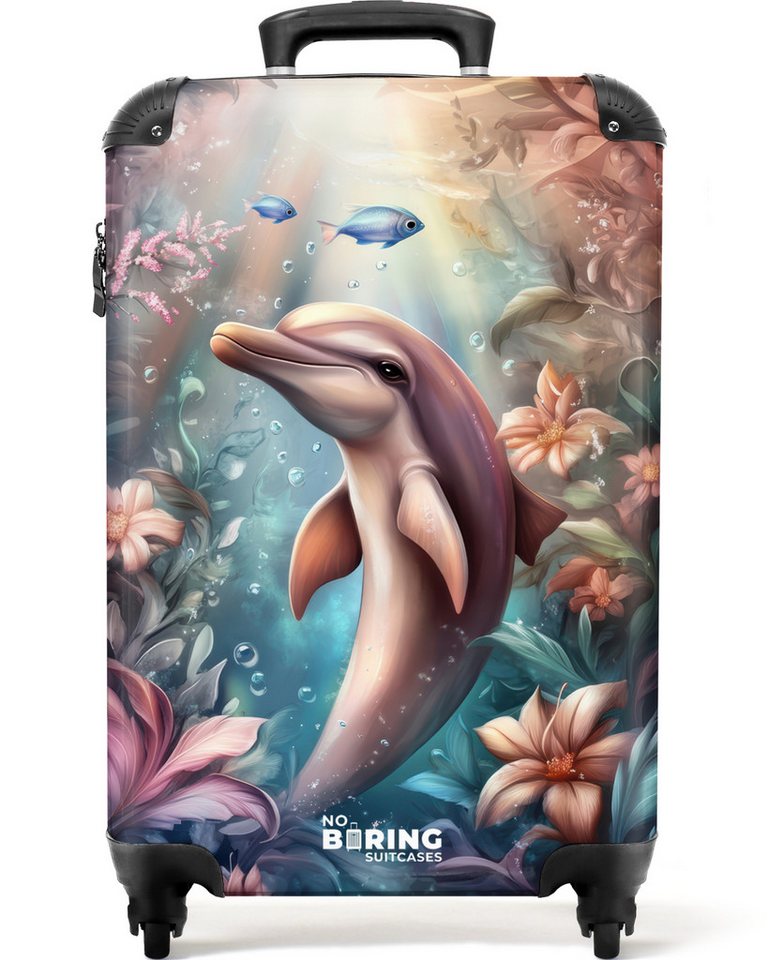 NoBoringSuitcases.com© Kinderkoffer Delfin und Fisch in der Unterwasserblumenwelt 55x35x20cm, 4 Rollen, Kinder Koffer Klein, Trolley Handgepäck, Reisekoffer Bild 4
