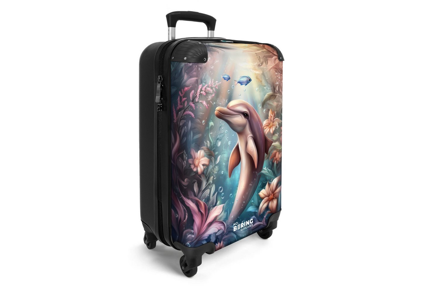 NoBoringSuitcases.com© Kinderkoffer Delfin und Fisch in der Unterwasserblumenwelt 55x35x20cm, 4 Rollen, Kinder Koffer Klein, Trolley Handgepäck, Reisekoffer Bild 5