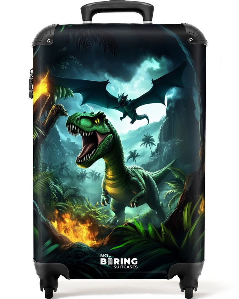 NoBoringSuitcases.com© Kinderkoffer Dinosaurier und Drache im feurigen Dschungeltal 55x35x20cm, Handgepäck Koffer, Hartschalenkoffer Kinder, Reisekoffer Jungen Bild 3