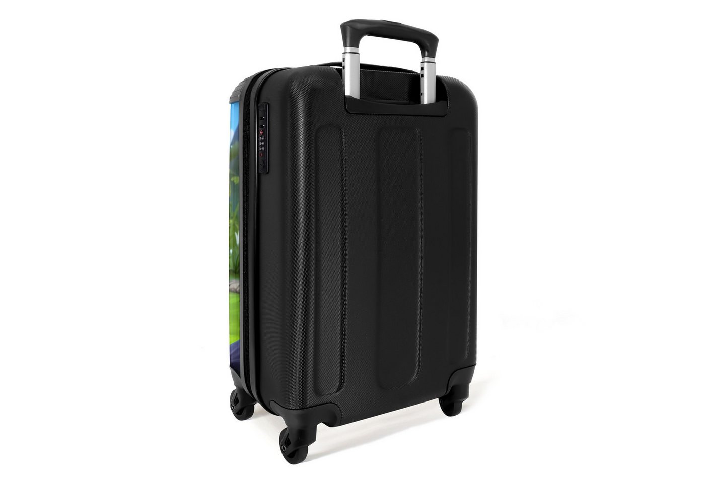 NoBoringSuitcases.com© Kinderkoffer Dino mit einem Fußball in grüner Landschaft 55x35x20cm, Handgepäck Koffer, Hartschalenkoffer Kinder, Reisekoffer Jungen Bild 4