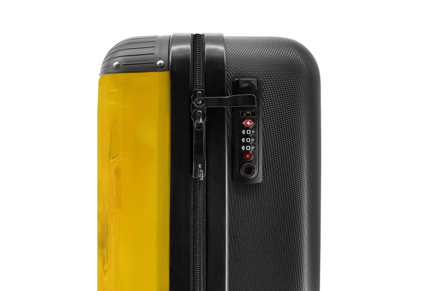 NoBoringSuitcases.com© Hartschalen-Trolley Frau mit Blumengirlande auf gelbem Hintergrund 55x35x20cm, 4 Rollen, Reisetasche mit Rollen, Koffer Handgepäck Flugzeug