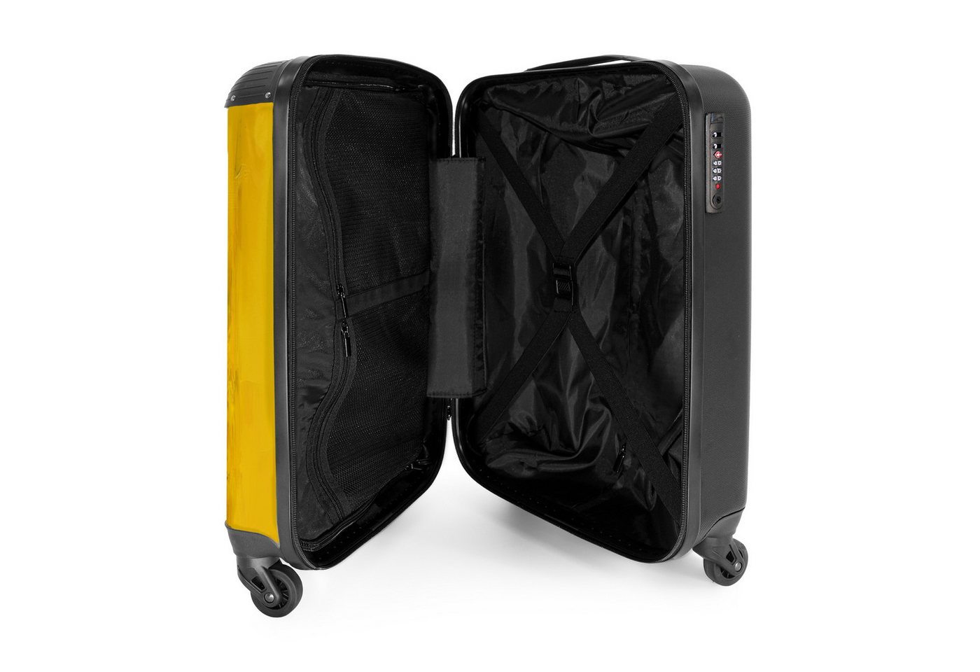 NoBoringSuitcases.com© Hartschalen-Trolley Frau mit Blumengirlande auf gelbem Hintergrund 55x35x20cm, 4 Rollen, Reisetasche mit Rollen, Koffer Handgepäck Flugzeug Bild 4
