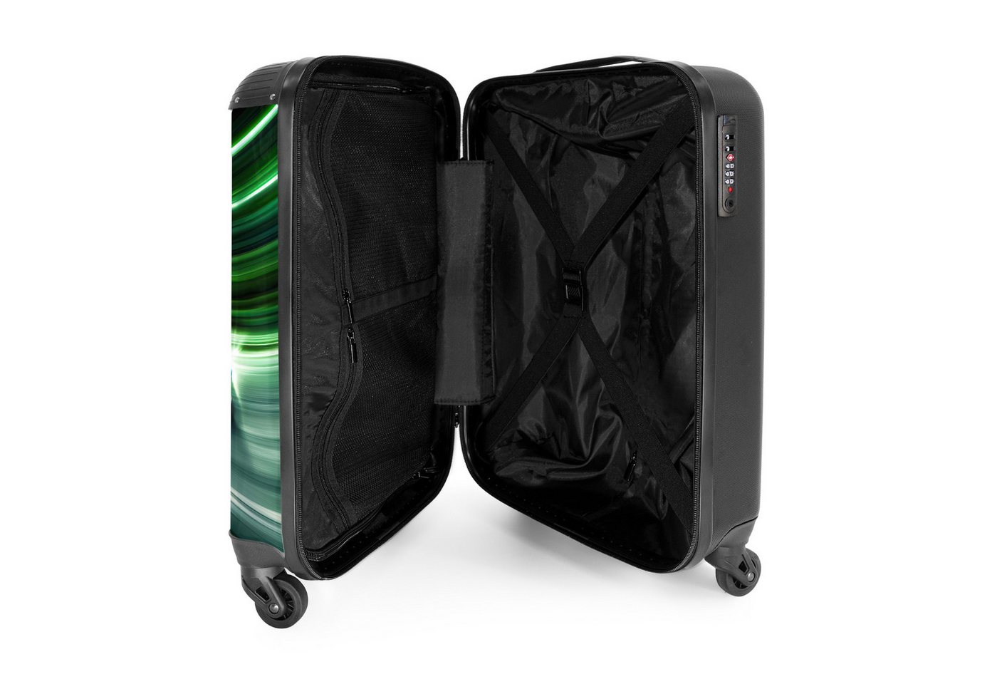 NoBoringSuitcases.com© Kinderkoffer Blauer Rennwagen mit Streifen in grünem Tunnel 55x35x20cm, Handgepäck Koffer, Hartschalenkoffer Kinder, Reisekoffer Jungen Bild 5