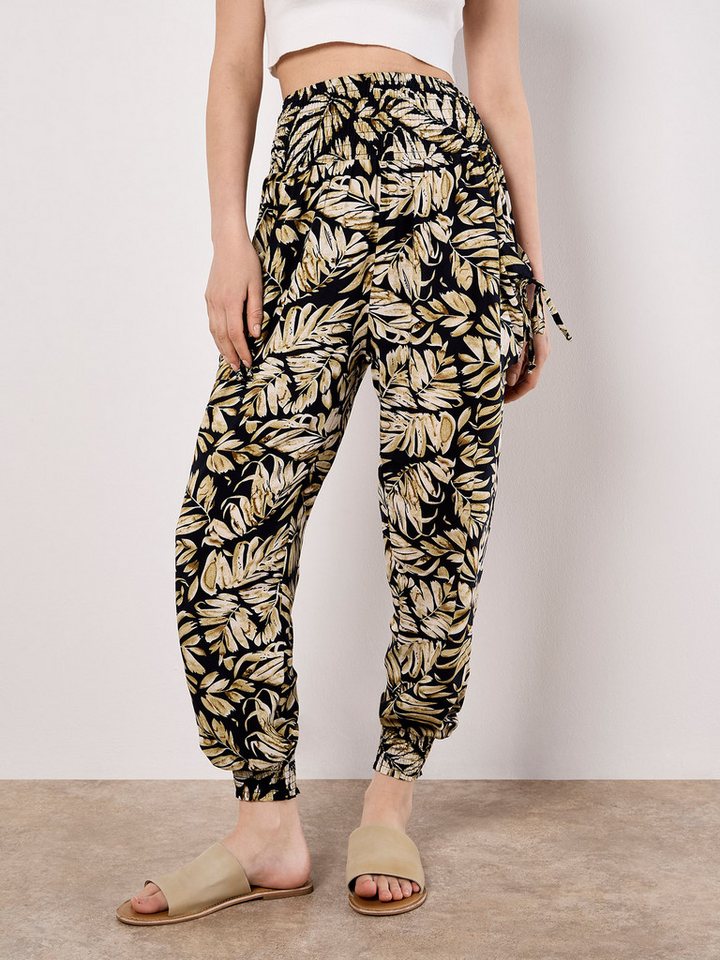 Apricot Jogger Pants Jogginghose mit tropischem Blattmuster Bild 5