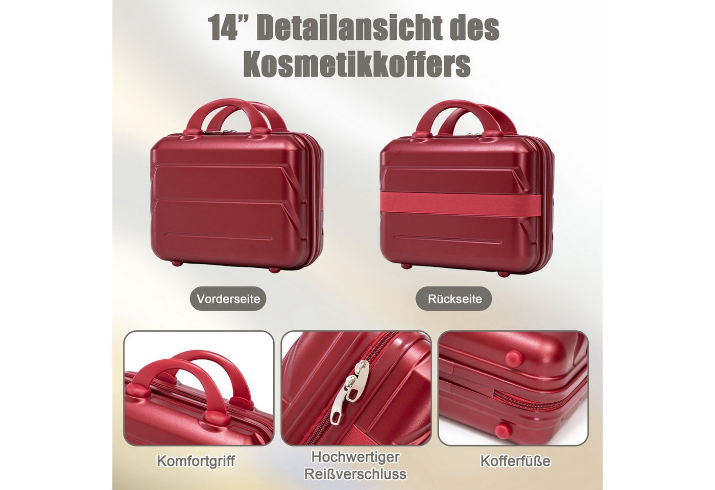 LVHOM Trolleyset 2/4 Set., ABS Hartschalen 14"/19"/24"/28", leise Rädern für jede Tour, (4 tlg., Kosmetikorganizer mit Tragegriff, Sicherungsschlinge), Geschäftstrip, Familienurlaub, längere Erkundungen, Flughafentransfers