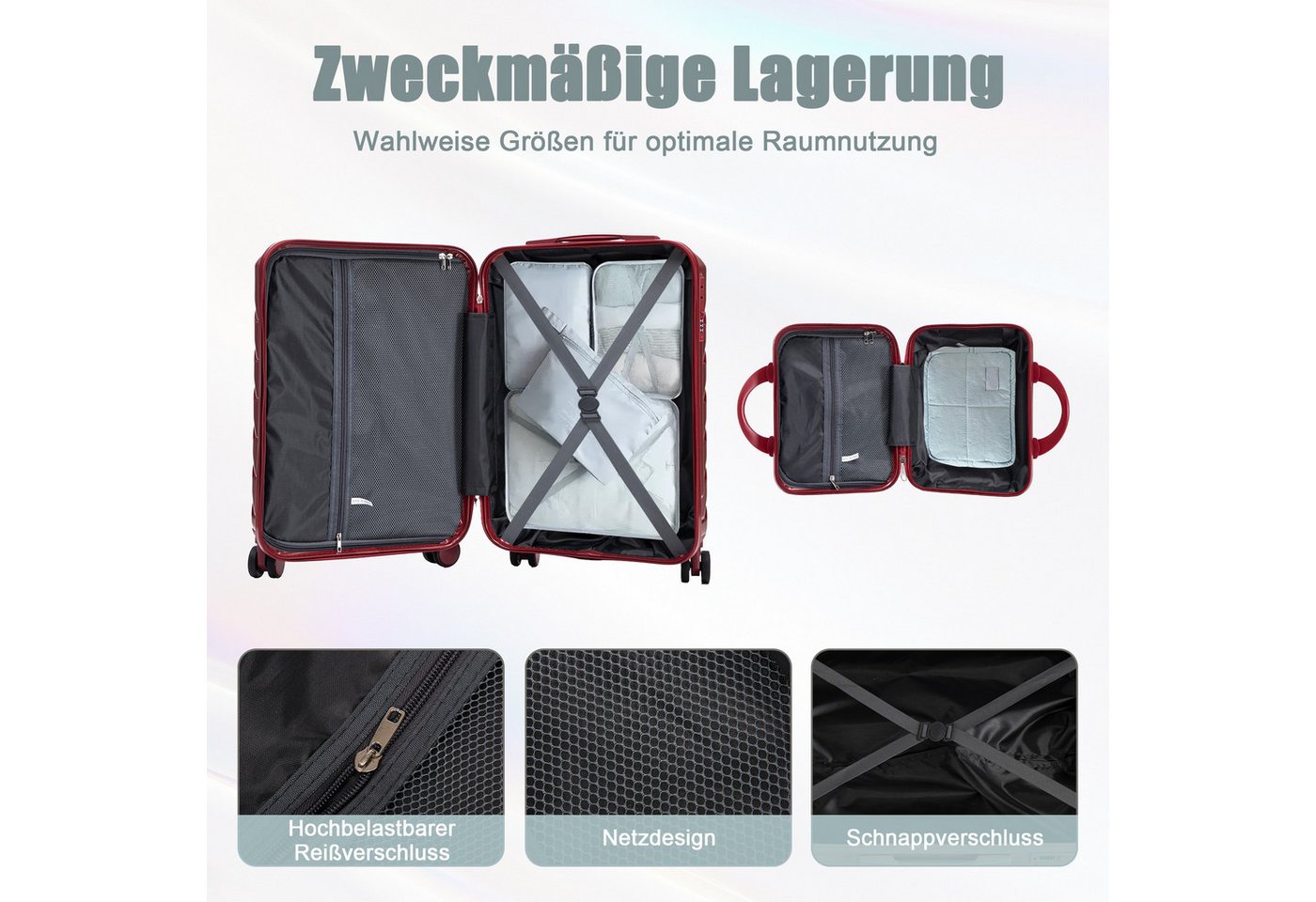 LVHOM Trolleyset 2/4 Set., ABS Hartschalen 14"/19"/24"/28", leise Rädern für jede Tour, (2 tlg., Kosmetikorganizer mit Tragegriff, Sicherungsschlinge), Geschäftstrip, Familienurlaub, längere Erkundungen, Flughafentransfers Bild 2